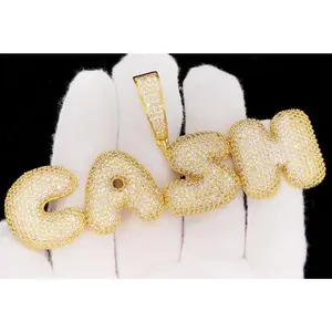 CASH Bubble Letter Font Iced Out Hip Hop Pendant