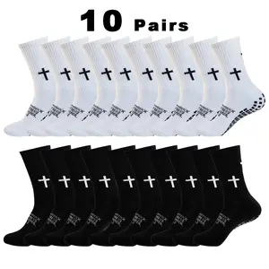 AMLANG Unisex Grip Soccer Socks with Cross Pattern, Anti Slip Athletic Football Socks for Men Women Youth, Breathable Cushioned Sports Socks for Soccer Basketball Training