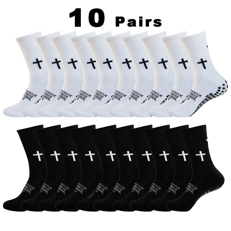AMLANG Unisex Grip Soccer Socks with Cross Pattern, Anti Slip Athletic Football Socks for Men Women Youth, Breathable Cushioned Sports Socks for Soccer Basketball Training