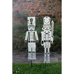 Set Of Two Galvanized Metal Nutcracker Yard Stakes