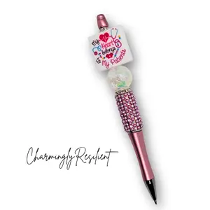 CharminglyResilient Refillable Pen - Pink, "My Heart Belongs to My Patients" Inscription, Rhinestone Accents, Heart Motif, Sparkling Look (Office Stationery Writing Tool)