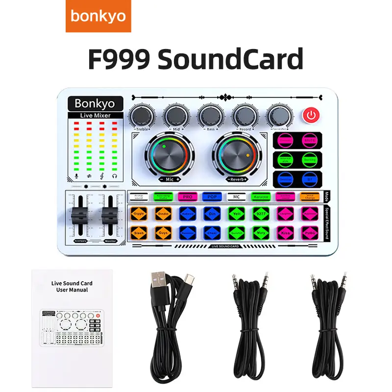 Bonkyo Sound card Set F999MAX+M998Mic, DJ Mixer, Seamless