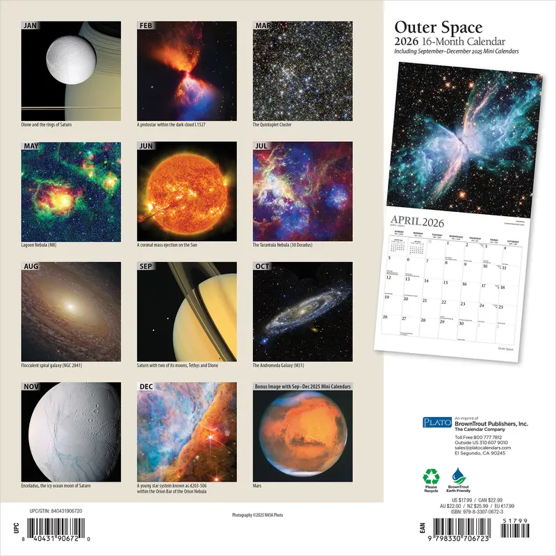 Outer Space | 2026 12 x 24 Inch (Hanging) Monthly Square Wall Calendar | Foil Stamped Cover | Plato | Universe Cosmos Inspiration 1