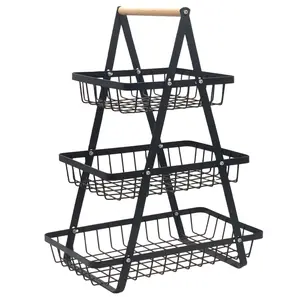Three-Tier Fruit Basket, Portable Fruit Bowl, Kitchen Storage, Fruit Vegetables Bread Snacks Banana Rack, Detachable Metal Rectangular Basket, Countertop Organizer, Home Decor