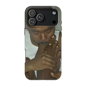 This phone case features a toe-sucking character with a big toe in its mouth, and is compatible with iPhone 8-17