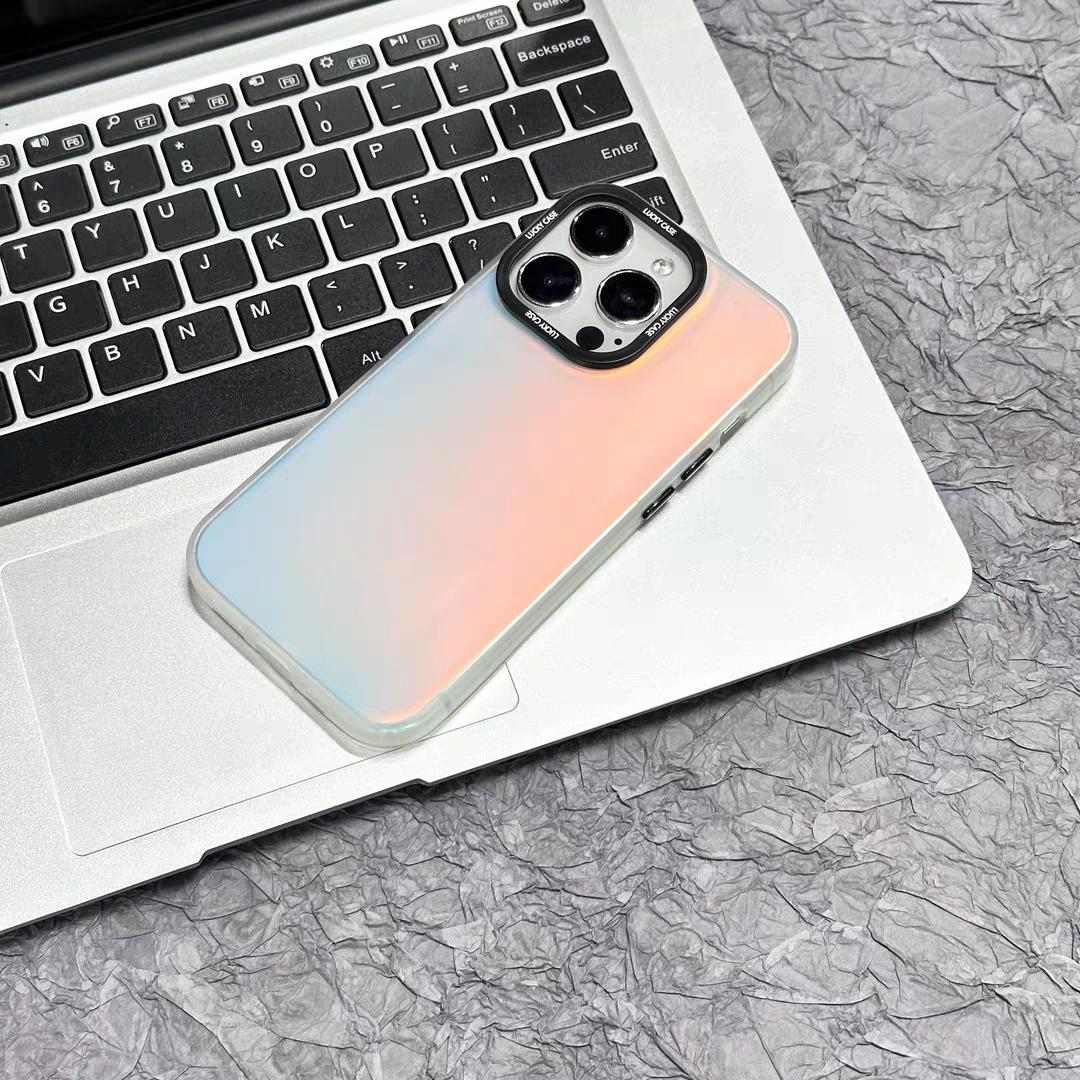 Dynamic Holographic iPhone Case for X/XS/11/12/13/14/15/16/17 Pro/Pro Max/Plus/Air | IMD Iridescent Gradient Chameleon Effect, Black Camera Lens Frame & Buttons, Slim Shockproof Protective Cover, Cute Aesthetic Phone Case for Women Girls ﻿