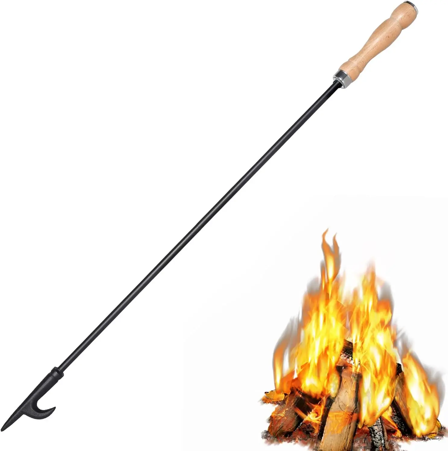 32” Fire Pit Poker Stick – AGM Heavy Duty Fireplace Tool with Wooden Handle for Safe Campfire & Bonfire Use