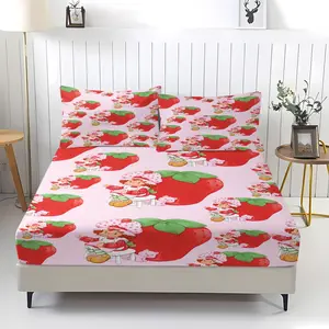 Strawberry Girl Printed Pattern Bed Sheet, Comfortable Printed Pattern, Includes 1 Bed Sheet and 2 Pillowcases, Comfortable Bedding, Non slip Dust Cover Suitable for Bedroom and Guest Room, Suitable for Children and Adults as Gifts