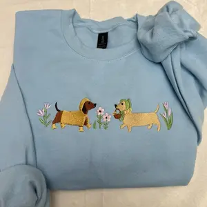 Spring cute dachshund embroidered sweatshirt spring doggie cute floral spring dog embroidered sweatshirt
