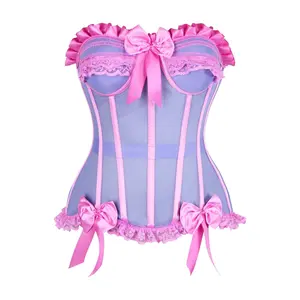 Top Drawer Steel Boned Purple/Pink Mesh Underwire Bustier Corset