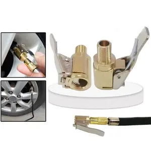 Air Chuck with Clip Adapter, Brass Locking Auto Inflator Hose Nozzle, Universal Fit for All Vehicles - Practical Party Balloon Pump Connector & Men's Gift Favor-MM1