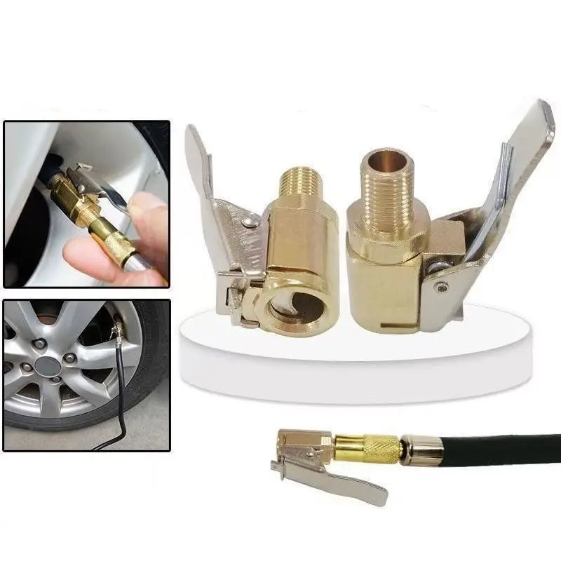Air Chuck with Clip Adapter, Brass Locking Auto Inflator Hose Nozzle, Universal Fit for All Vehicles - Practical Party Balloon Pump Connector & Men's Gift Favor-MM1
