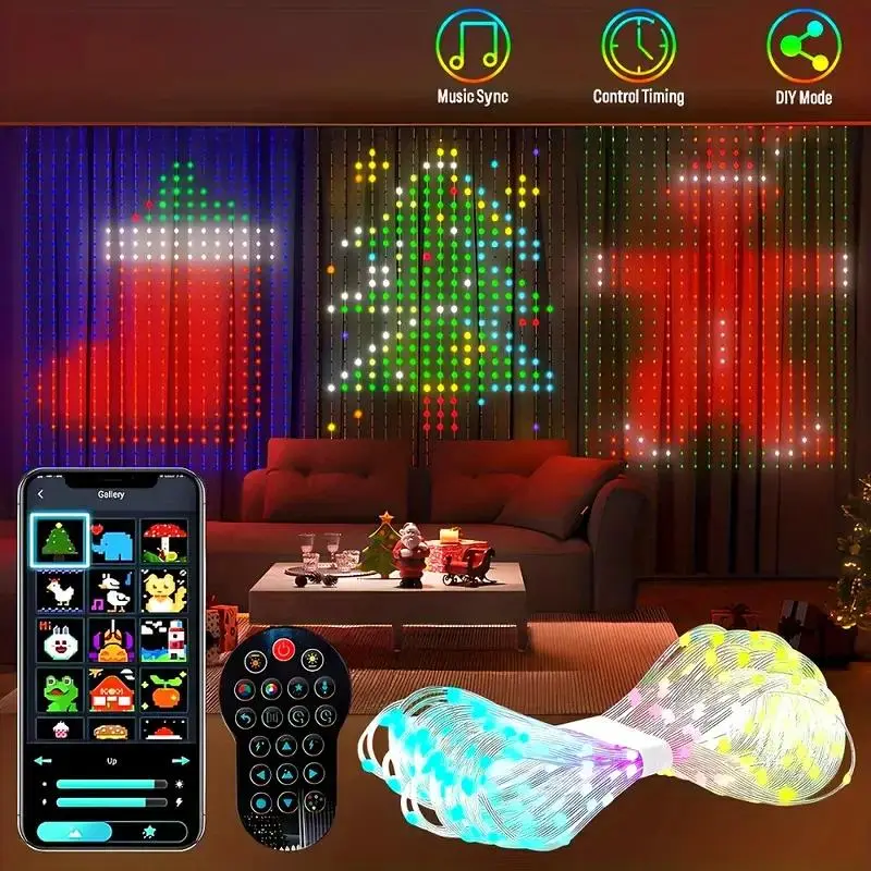 400-LED USB Smart Curtain Lights Custom Text/Patterns Music Sync & App Control for Indoor Outdoor Holiday Decor Led Lighted Led Atmosphere Lamp Ambient Led Lighting