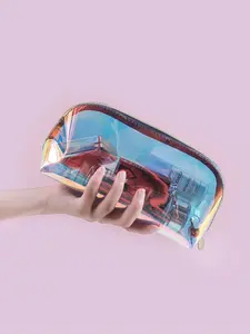 Iridescent Laser Semi-Circular Lipstick Storage Bag, Travel Cosmetic & Toiletry Bag, Transparent Makeup Bag