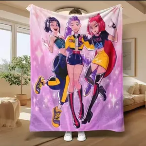 Starlight Anime Girl Flannel Blanket, Trendy Warm Throw, Figure Print Blanket, Perfect for Friends, Family, Party Decor, Sofa, Bedroom, Living Room