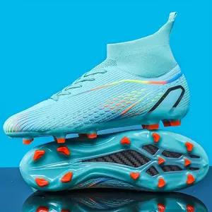 LISM High-Top Football Cleats with Long Studs - Breathable PU Upper & Durable TPU Sole, Vibrant Turquoise & Orange Accents - All-Season Training & Match Shoes for Men & Women, Football Accessories, Sports Footwear, Sporty Design, Reinforced Stitching, Gri