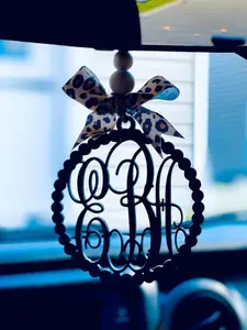 Car charm rear view mirror - Cheetah car mirror charm - car freshie - Initial monogram car charm - car accessories - western car decor gift