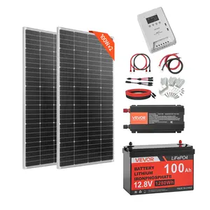 VEVOR 400W 12V Complete Solar Power Kit, 2PCS 200W Monocrystalline Solar Panels + 12.8V 100Ah LiFePO₄ Battery + 40A MPPT Charge Controller + 1000W Power Inverter for RV Home Camping Boats Off-Grid