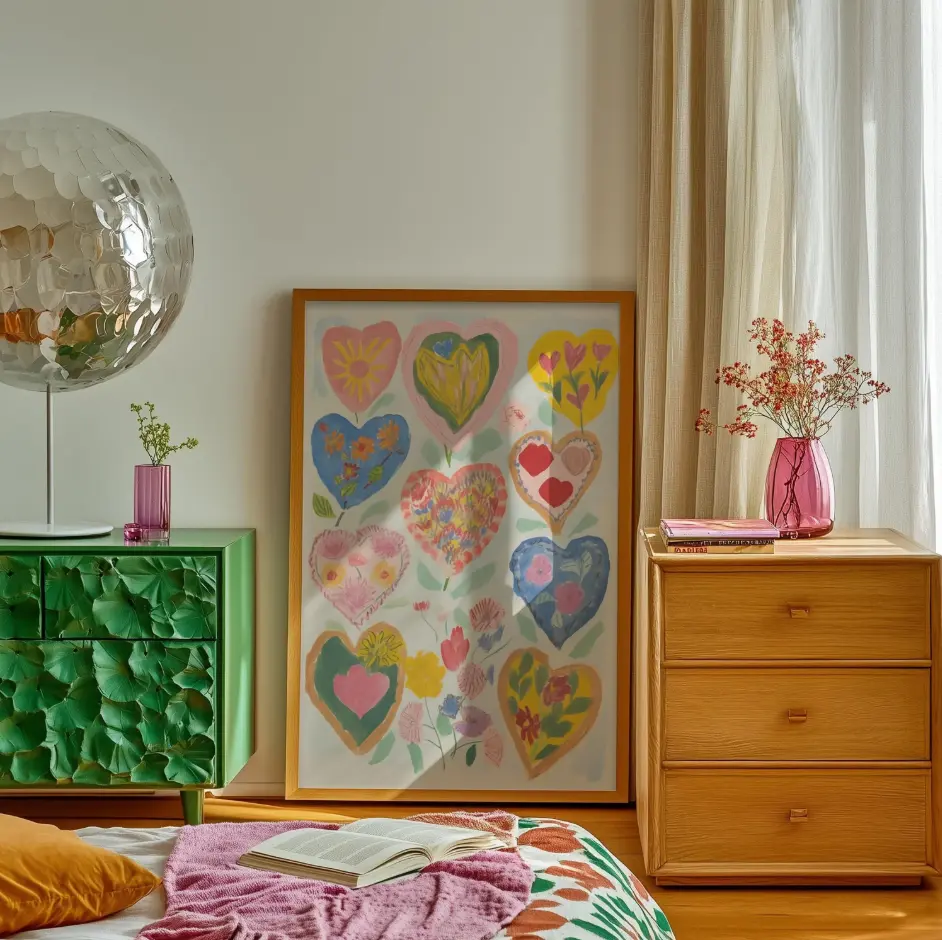 [Up to 65% Off], [Free Shipping], [No Frame] Wall Art, Vintage Heart Poster, Colorful Floral Boho Decor, Maximalist Aesthetic, Dopamine Decor, Vibrant Bedroom Art, Cottagecore Heart Art