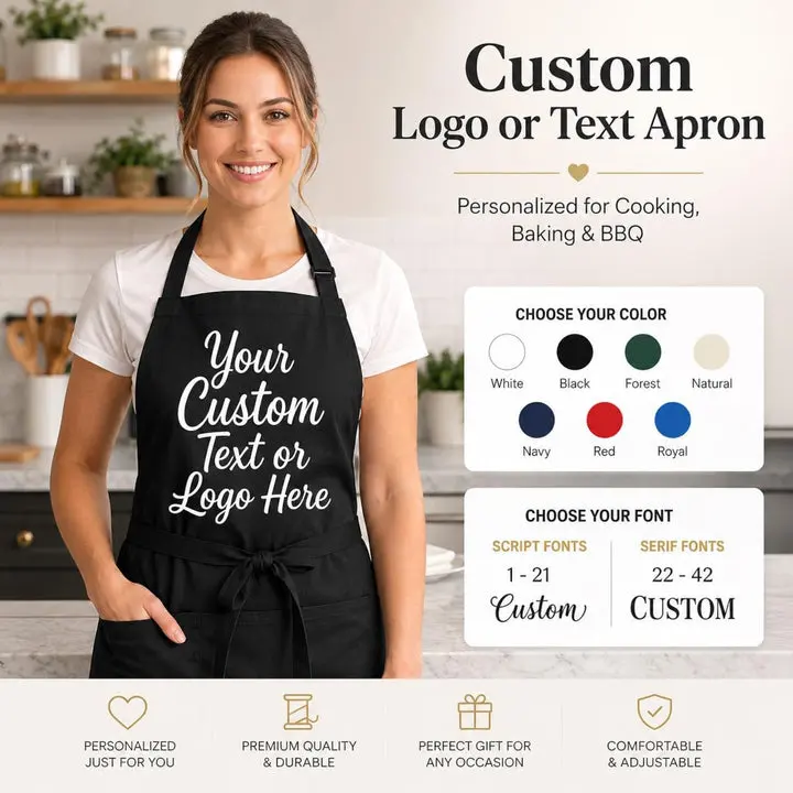 Custom Logo or Text Apron, Personalized Cooking Apron, Custom Chef Apron, Baking Apron, BBQ Apron, Restaurant Staff Apron, Gift for Baker
