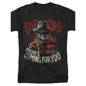 Men's Horror Movie Graphic T-Shirt, Black and Red Blood T-Shirt - Breathable Cotton Shirt for Halloween, Casual Wear, and A Nightmare on Elm Street Fans - Machine Washable, Halloween T-Shirt