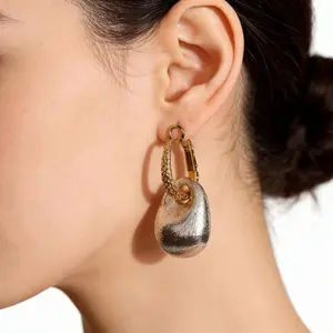 TikTok Viral 2026 Trending Mixed Metal Earrings for Women Gold Silver Brushed Textured Hypoallergenic Lightweight Dangle Hoop Earrings Y2K Minimalist Aesthetic Fashion Jewelry Daily Party Wear Gift for Her Mom Wife Girlfriend US Local Stock Fast Shipping
