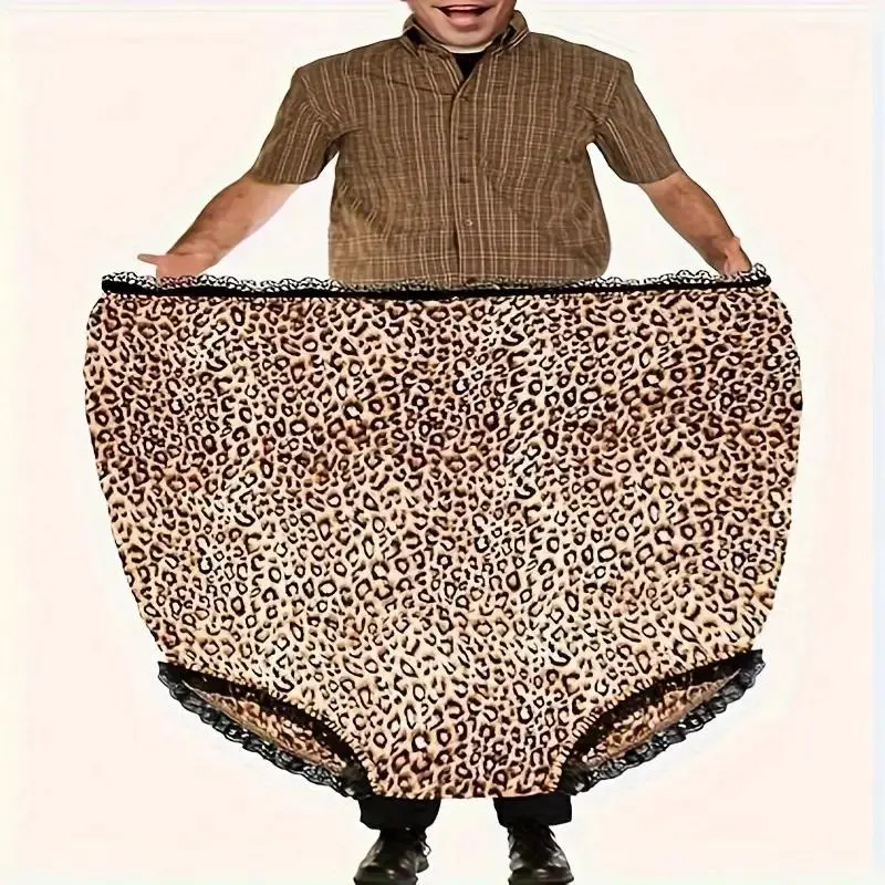 Unisex Giant Leopard Print Lace-Trim Oversized Granny Panties Clothes, 1-Piece Festive Party Accessory, Gag Gift for Party Pranks