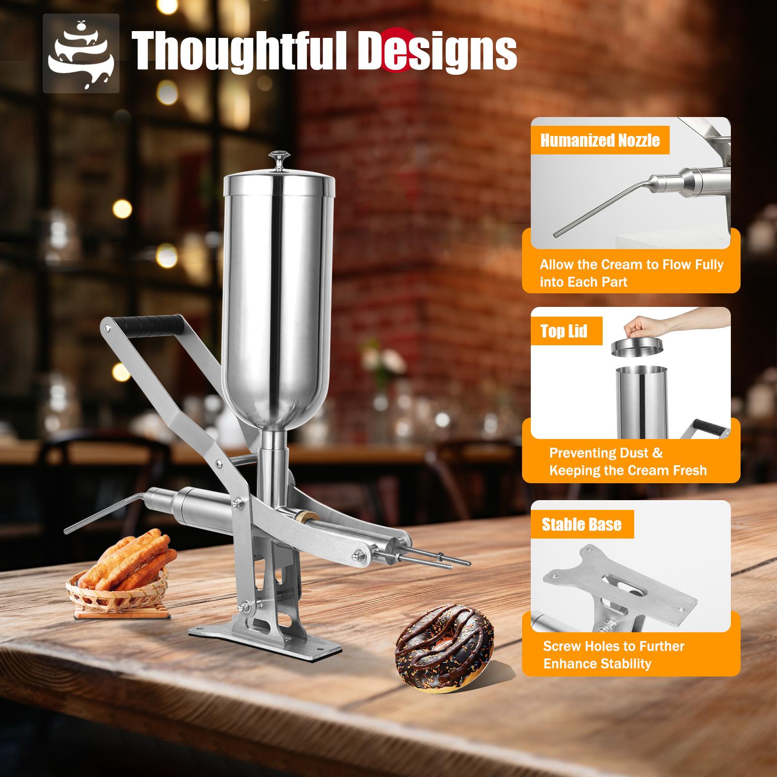 5.28Qt Manual Donut Filling Machine with 4 Anti-Drip Nozzles & High Precision (±1g), 304 Stainless Steel Cream Filler for Bakery, Restaurant, Café, Dessert Shop