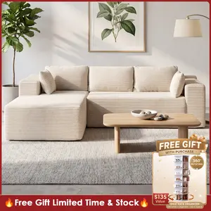 【LIMITED TIME FREE GIFT】Corduroy Compression L Shaped Sectional Sofa, Cloud-Like Comfort Vacuum Packed Couch with Chaise, Tool-Free Assembly, Renter Friendly Soft Fabric Sofa for Living Room, Apartment, Small Space boneless furniture modern Corduroy