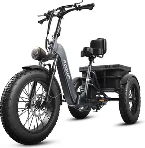 Puckipuppy Electric Tricycle for Adult with 750W Motor, 60 Miles Range Pickup Class Trike, 500 Lbs Load Electric Trike with Rear Differential and 20” Fat Tires, 48V 18AH Cell Battery, Husky