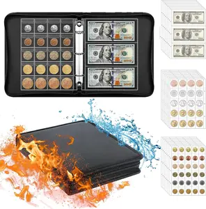 Fireproof Coin Collection Album for Collectors, 300 Pockets Coins Collecting Album & 36 Sleeves Money Storage Case for Coin Currency Collection Supplies, Bill, Pennies, Quarters, Stamp