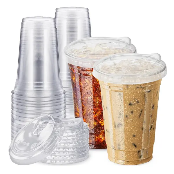 20 oz Clear Plastic Cups with Strawless Sip Lid,25 Sets Disposable Iced Coffee Cups with Lids,Disposable Clear Plastic Cups with Lids for Iced Coffee,Smoothie,Cold Drinks for Party
