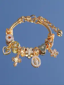 Women's Boho Style Bohemian Charm Heart Flower Rhinestone Beaded Bracelet, Copper Material Design Gift for Women, All Season Casual Jewelry