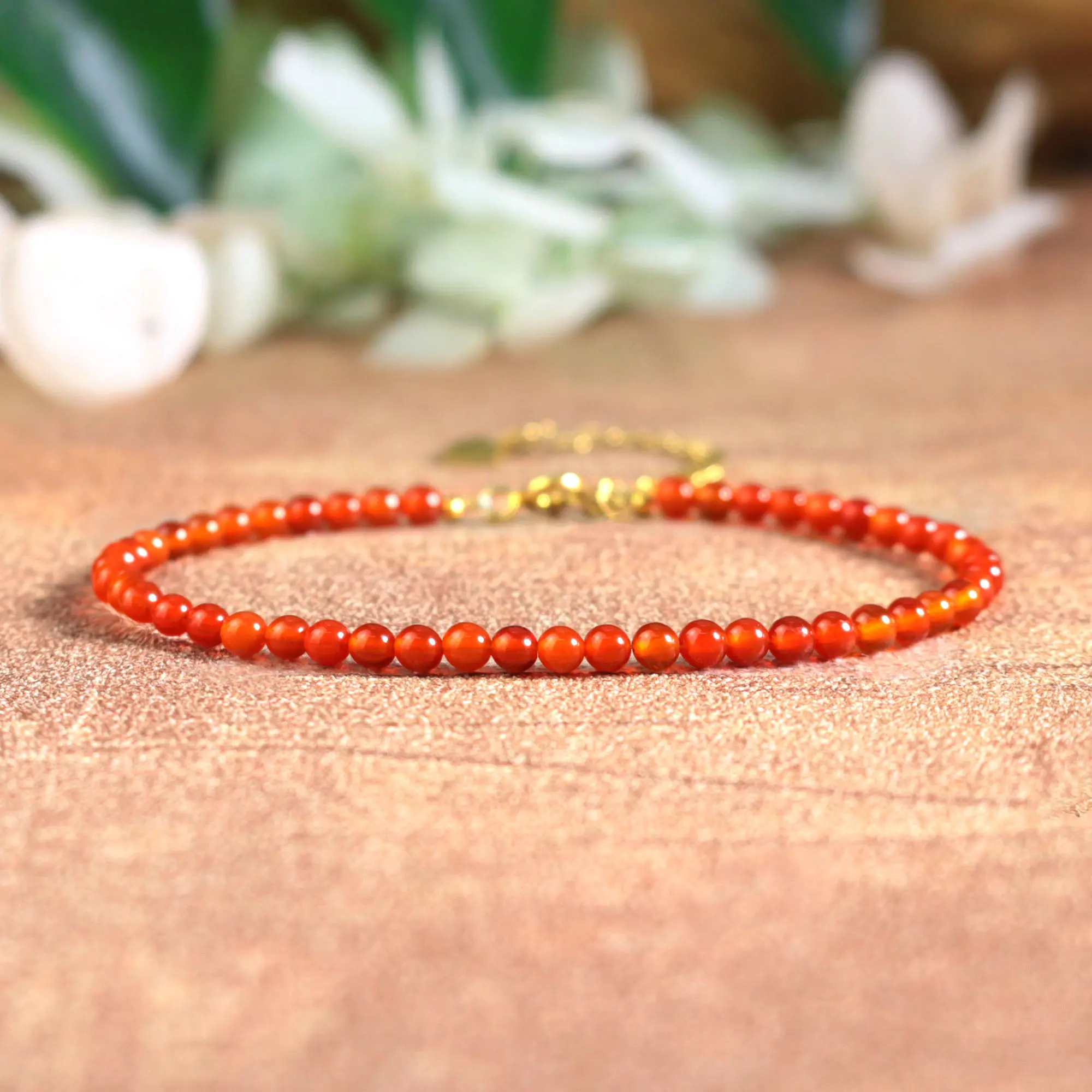 Natural Carnelian 3mm Round Beads Dainty Red Agate Crystal Bracelet, Minimalist Healing Reiki Jewelry Accessory