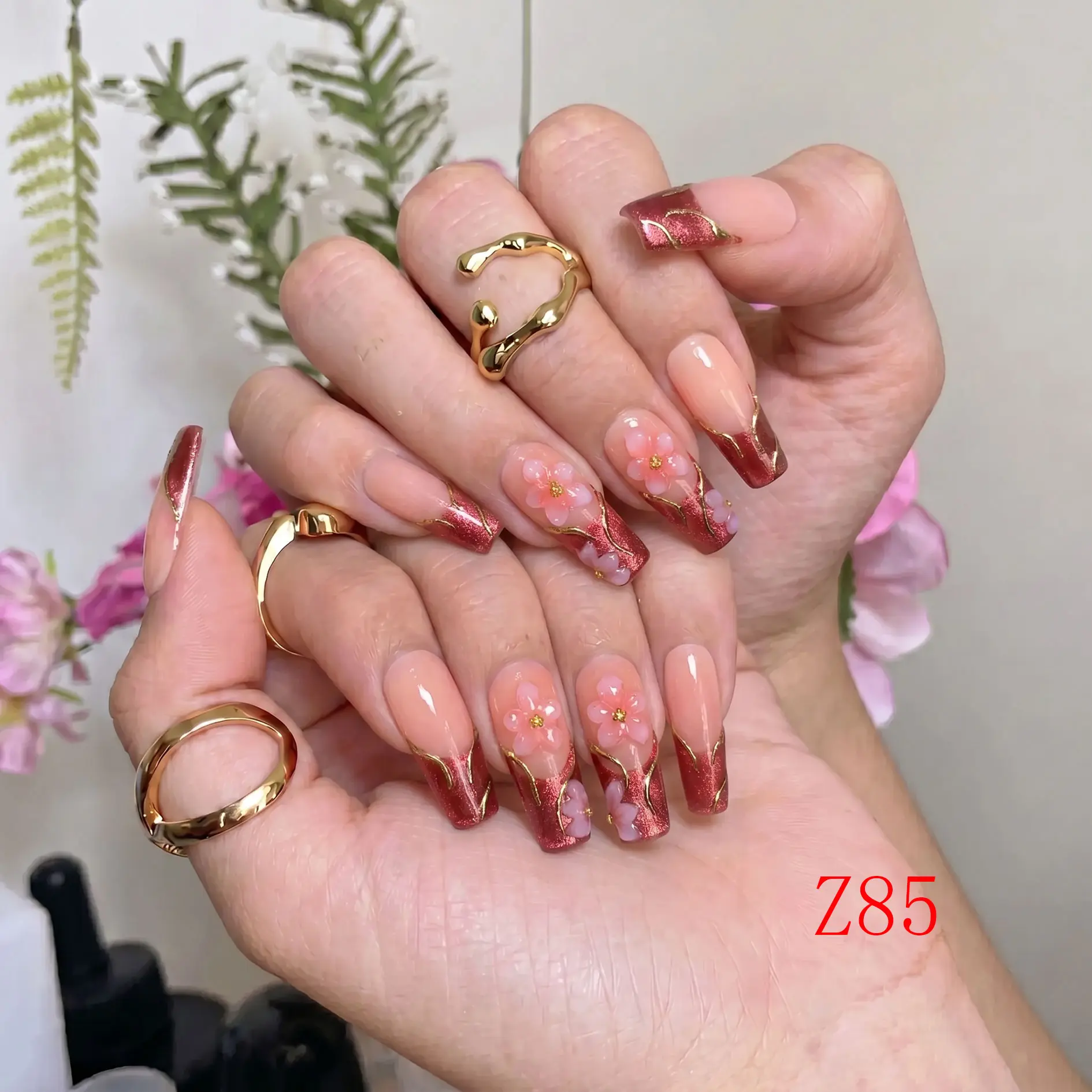NailBeeBee Z85 1.2in Handmade Press-On Nails - Reusable, Salon-Quality, Long-Lasting, Glossy | Press on Nails for Daily Office, Date Nights, Holiday Trips