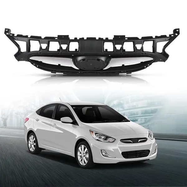 Fit For 2012-2014 Hyundai Accent Front Bumper Upper Grille Grill w/ Chrome Trim