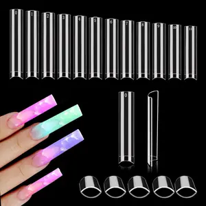 XXL No C Curve Nail Tips for Acrylic Nails Professional, 600PCS Clear Tapered Square Nails Tips Straight Flat Nails Tips, Extra Long Half Cover Acrylic Nail Tips for Nail Salon and DIY 12 Sizes