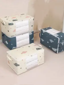 Large Capacity Cotton Quilt Clothes Storage Bag, Multi-Functional Bedding Organizer, Cloud Window Design, Home Dustproof Bag, Moving Packaged Bag