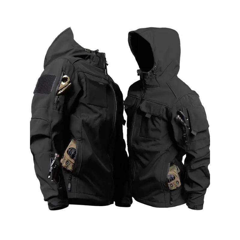 [Sharkskin Softshell Jacket] Windproof Sharkskin Softshell Men's Outdoor Jacket - Fleece-Lined Motorcycle Top with Hood, Multi-Pocket Workwear - Polyester for Winter/Spring/Fall umbrella  hat Women's Snow Garden Boots Collapsible Vampire Umbrella  Shoe Bl