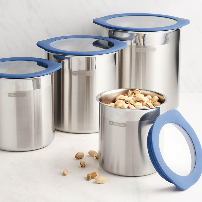 4 Piece Stainless Steel Canister Set - Blue