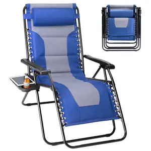 Beach & Patio Zero Gravity Recliner – Foldable Lounge Chair with Adjustable Pillow & Cup Holder, Heavy Duty Supports 330 lbs, Reclines to Nearly 170° (Not Full Flat) for Sunbathing or Reading
