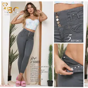 IBC Jeans 2388B Gray High-Waisted Leggings with 5 Buttons Ultra-Stretch Material Full Abdomen Coverage Sizes 6-24 Bottom faja boxer no silicone Womenswear Streetwear Denim Basic 5 Botones .cintura anatomica