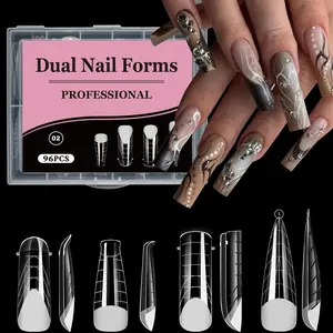 96pcs Nail Art Crystal Extension Nail Mold Box Set UV Fast Extension Adhesive Nail Sheet Mold with Graduated Nail Mold Fake Nail Nail Art Tools, Nail Art Supplies, Nail Art Tools, School Essentials, Manicure Nails Mold Set Nail Art Molds