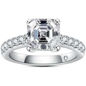 AnuClub Moissanite Engagement Ring, Total 4.3cttw D Color Round/Oval/Asscher Cut, 925 Sterling Silver Promise Anniversary Rings for Women, Elegant Gift Packed