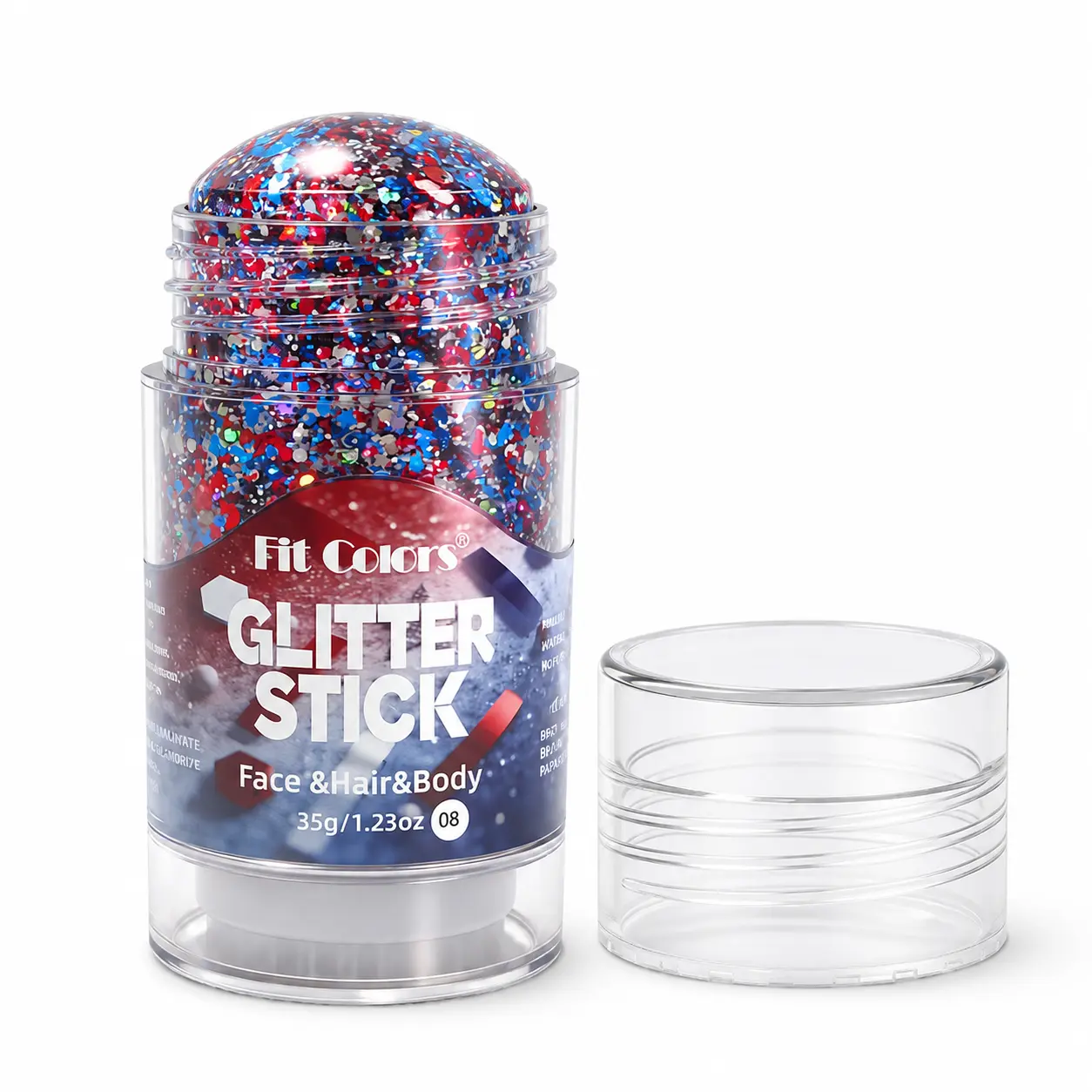 Fit Colors Face Hair and Body Glitter Stick, Chunky Body Glitter Gel for Makeup, 35g / 1.23oz, Shade 08