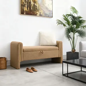 Modern Teddy Bed End Bench with Arms and Storage,Upholstered Large Foot Rest Stool, Comfy Window Vanity Bench for Living Room,Bedroom,Dorm,Coffee Table,Teddy Coffee