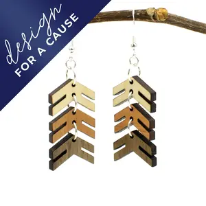 Three Arrows Three-Tone Wood Dangle Earrings for Down Syndrome Support