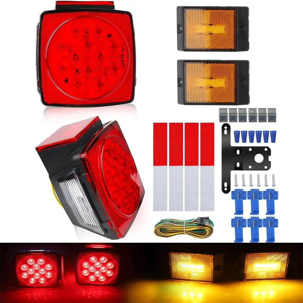 All-Copper Wiring LED Trailer Light Kit - Submersible Square Shape Taillights, Anti-Corrosion, Extreme Weather Resistant, DOT Certified Road Safety Lights for Trailers Below 80"