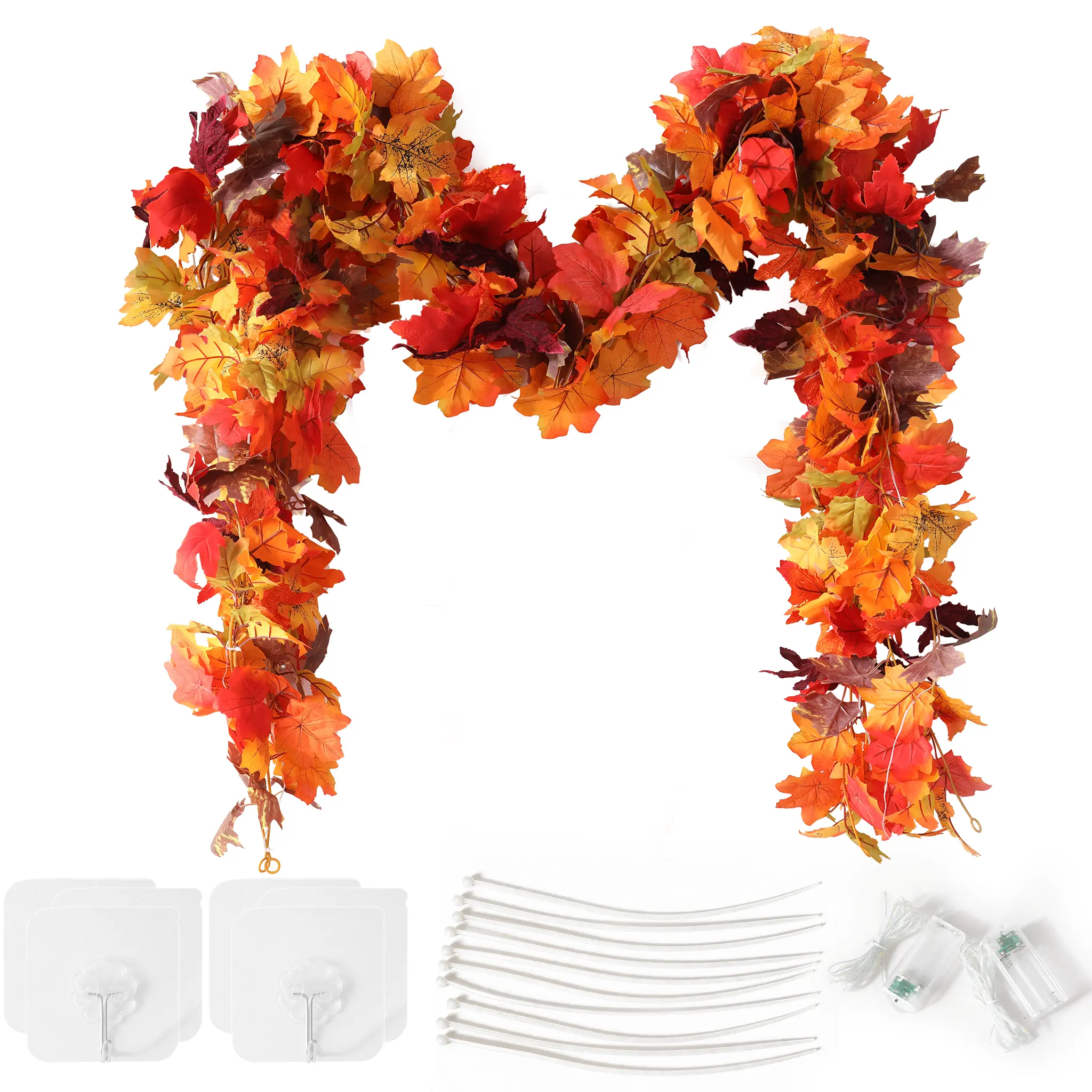 Fall Garland with Lights, 11.48FT Maple Leaf Decorations for Thanksgiving, Cozy Autumn Indoor Outdoor Home Decor