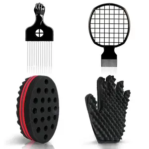 TenSail Curl Sponge Set with Glove, Metal Brush Pick and Twist Comb for Men and Women